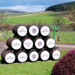 Barrels at the entrance to Glenlivet Distillery