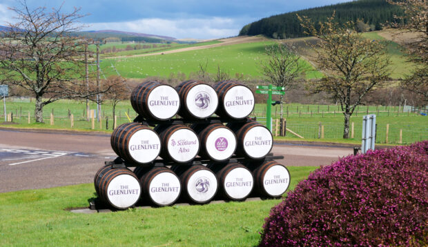 Barrels at the entrance to Glenlivet Distillery