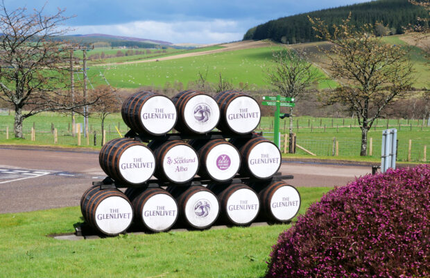 Barrels at the entrance to Glenlivet Distillery